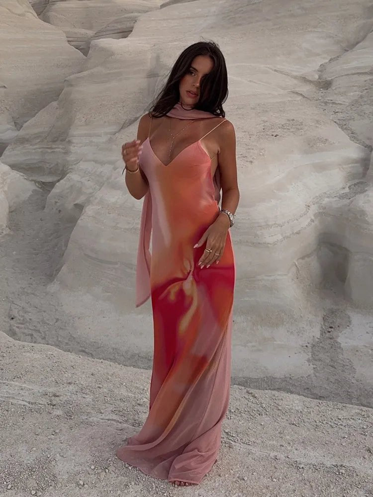 OLANE Emilia Ombre Satin Maxi Dress OrangeSWomen’s Dresses