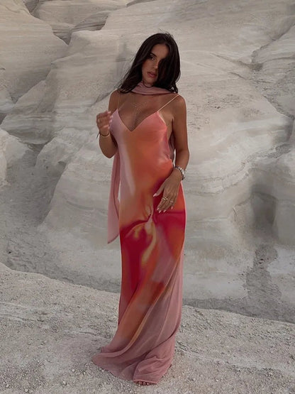 OLANE Emilia Ombre Satin Maxi Dress OrangeSWomen’s Dresses
