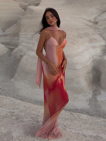 OLANE Emilia Ombre Satin Maxi Dress OrangeSWomen’s Dresses