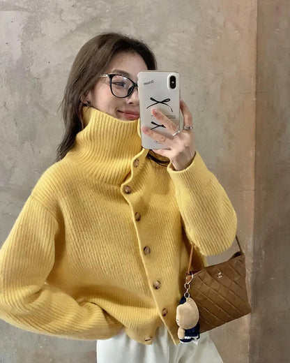 OLANE Oversized High-Neck Knit Cardigan Ginger YellowLWomen's Sweaters & Cardigans