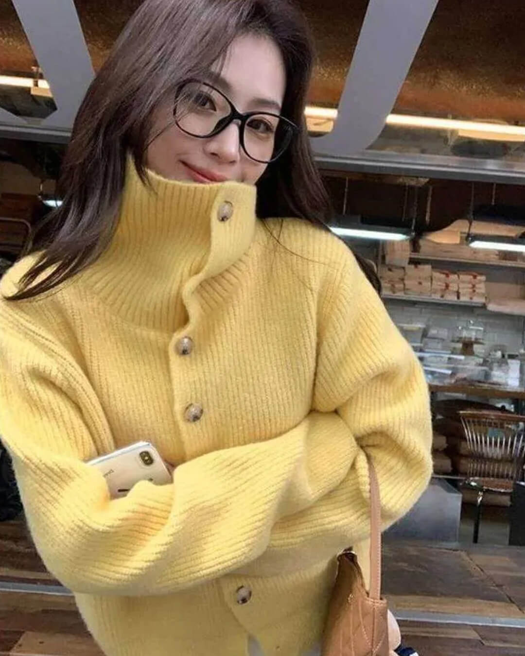 OLANE Oversized High-Neck Knit Cardigan Ginger YellowMWomen's Sweaters & Cardigans