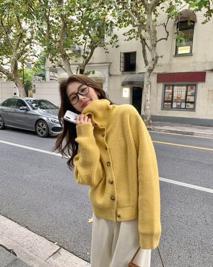 OLANE Oversized High-Neck Knit Cardigan Ginger YellowSWomen's Sweaters & Cardigans