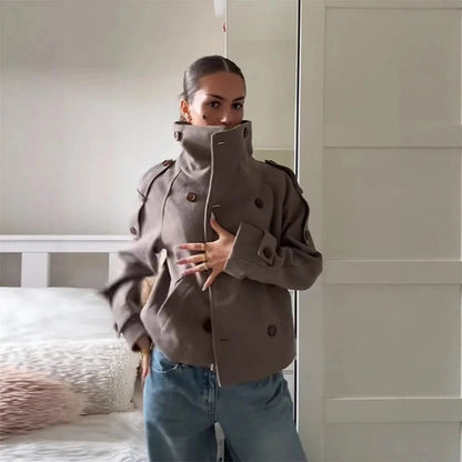 OLANE Oversized Stand Collar Cotton Blend Coat MWomen's Coats & Jackets