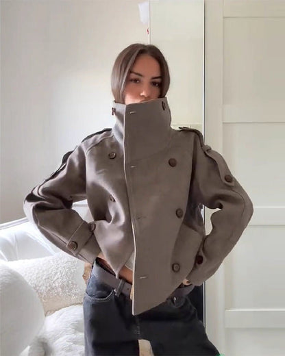 OLANE Oversized Stand Collar Cotton Blend Coat SWomen's Coats & Jackets
