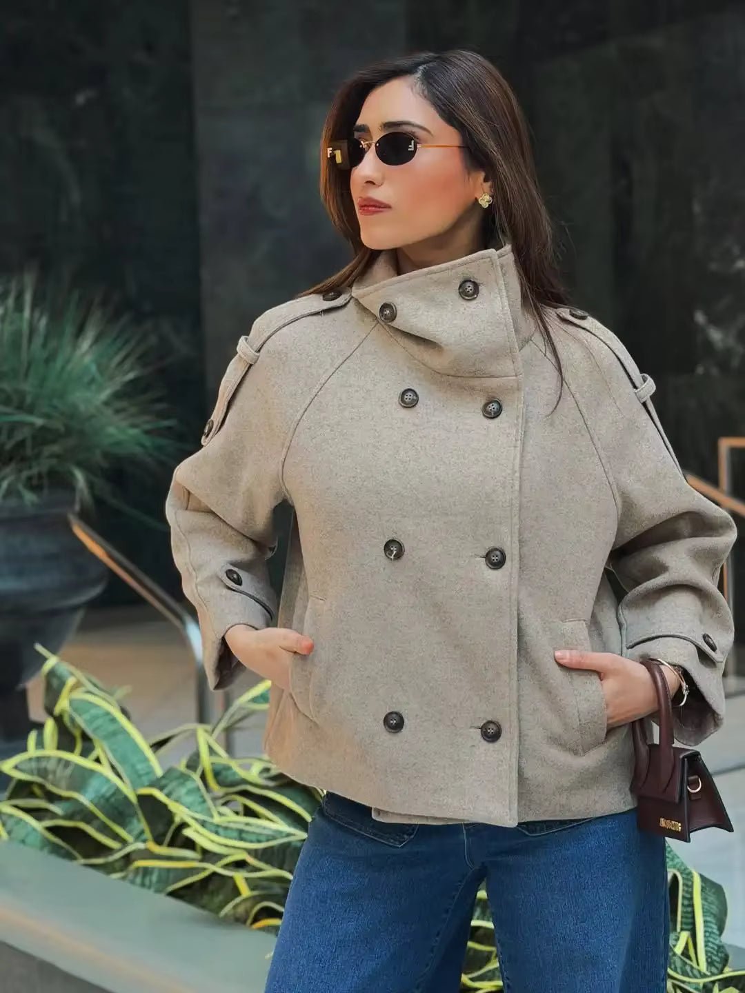 OLANE Oversized Stand Collar Cotton Blend Coat XSWomen's Coats & Jackets