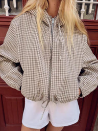 Veste courte à capuche à carreaux