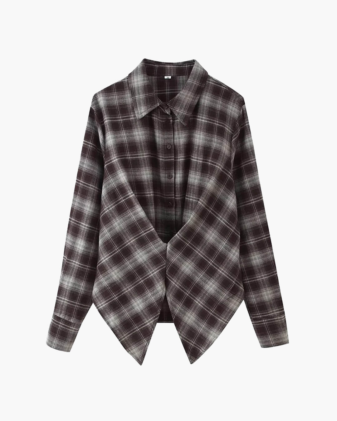 OLANE Plaid Long Sleeve Cinched-Waist Polo SWomen’s Tops