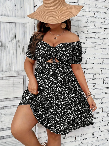 OLANE Plus Size Off-the-Shoulder Floral Dress BlackXLWomen's Dresses