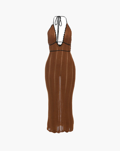 OLANE Rachel Lace Up Halter Maxi Dress BeigeXSWomen’s Dresses