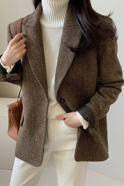 OLANE Relaxed-Fit Lapel Blazer BrownSWomen's Coats & Jackets