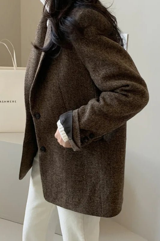 OLANE Relaxed-Fit Lapel Blazer BrownSWomen's Coats & Jackets