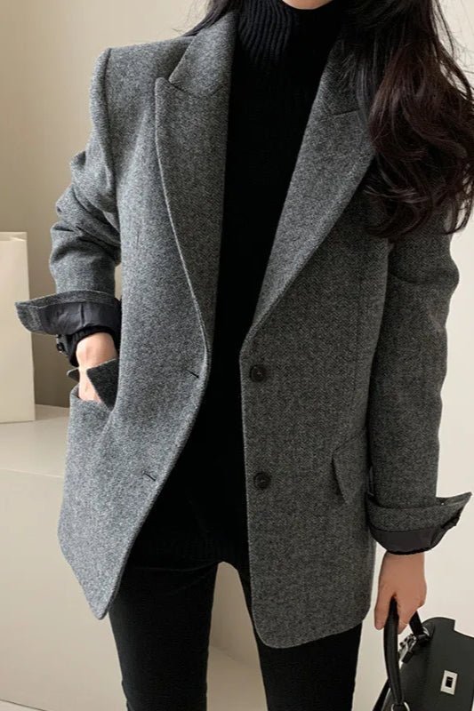 OLANE Relaxed-Fit Lapel Blazer GreyMWomen's Coats & Jackets