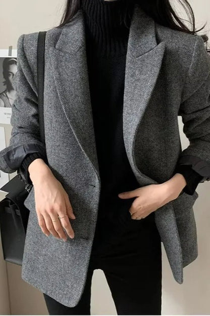 OLANE Relaxed-Fit Lapel Blazer GreySWomen's Coats & Jackets