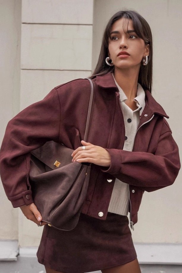 OLANE Relaxed Vintage Faux Suede Coat BrownLWomen's Coats & Jackets