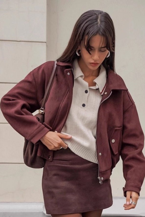 OLANE Relaxed Vintage Faux Suede Coat BrownMWomen's Coats & Jackets