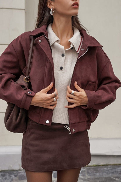 OLANE Relaxed Vintage Faux Suede Coat BrownSWomen's Coats & Jackets