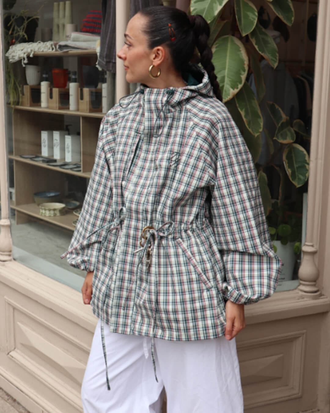 OLANE Retro Plaid Oversized Hooded Jacket LWomen's Coats & Jackets