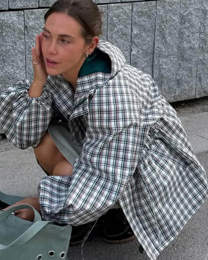 OLANE Retro Plaid Oversized Hooded Jacket LWomen's Coats & Jackets