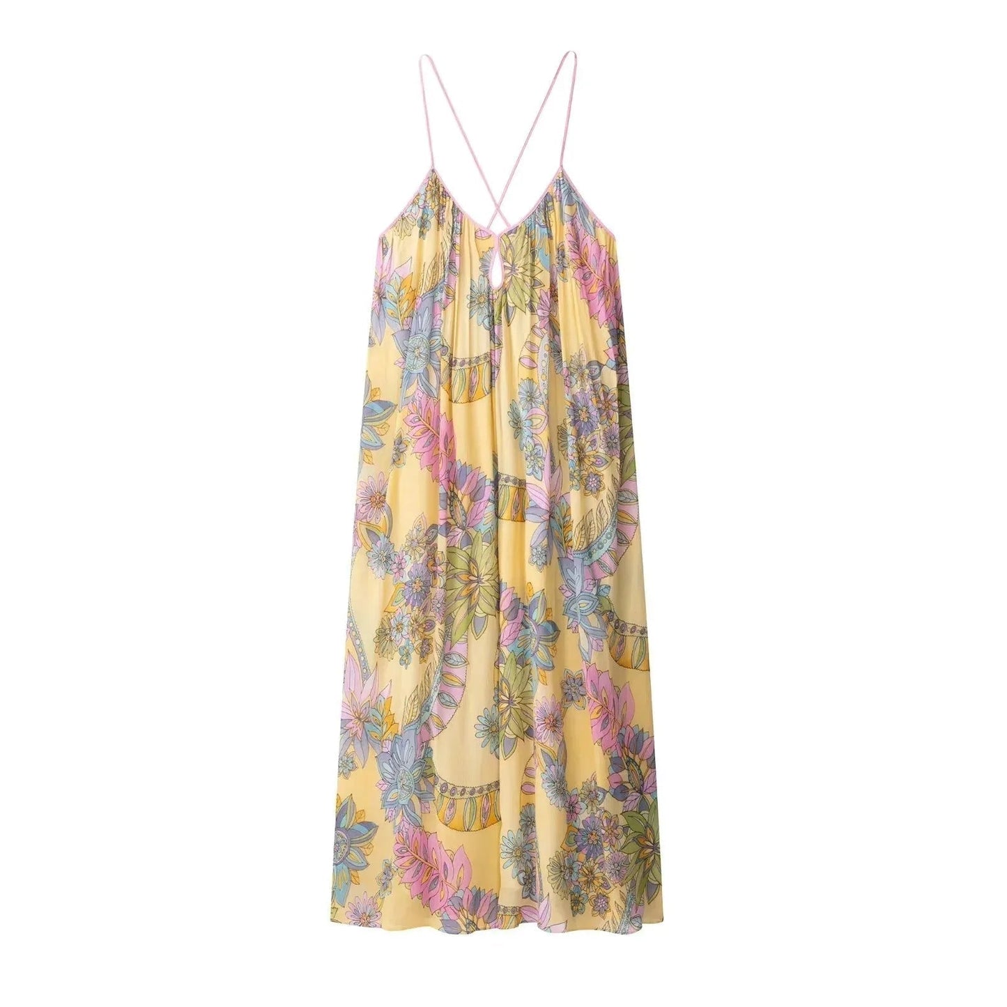 OLANE Romantic Floral Chiffon Cami Dress YellowMWomen’s Dresses