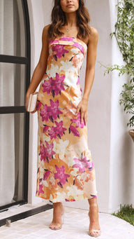 Romantisches, trägerloses Maxikleid mit Blumenmuster