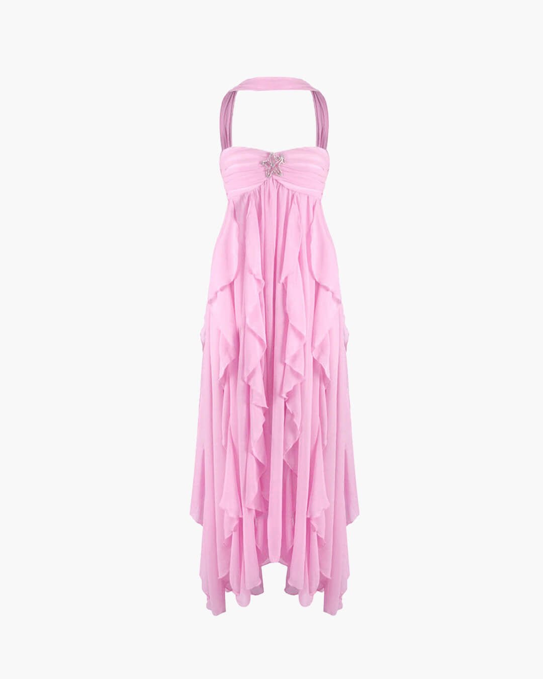 OLANE Romantic Strapless Ruffled Maxi Dress Baby PinkSWomen's Dresses