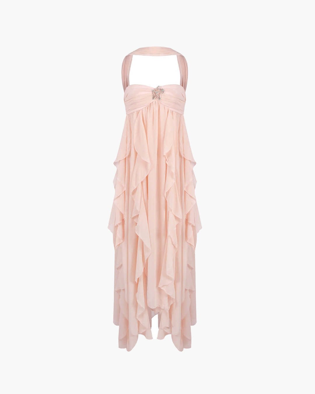 OLANE Romantic Strapless Ruffled Maxi Dress Baby PinkSWomen's Dresses