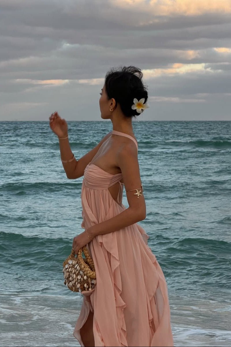 OLANE Romantic Strapless Ruffled Maxi Dress Baby PinkSWomen's Dresses
