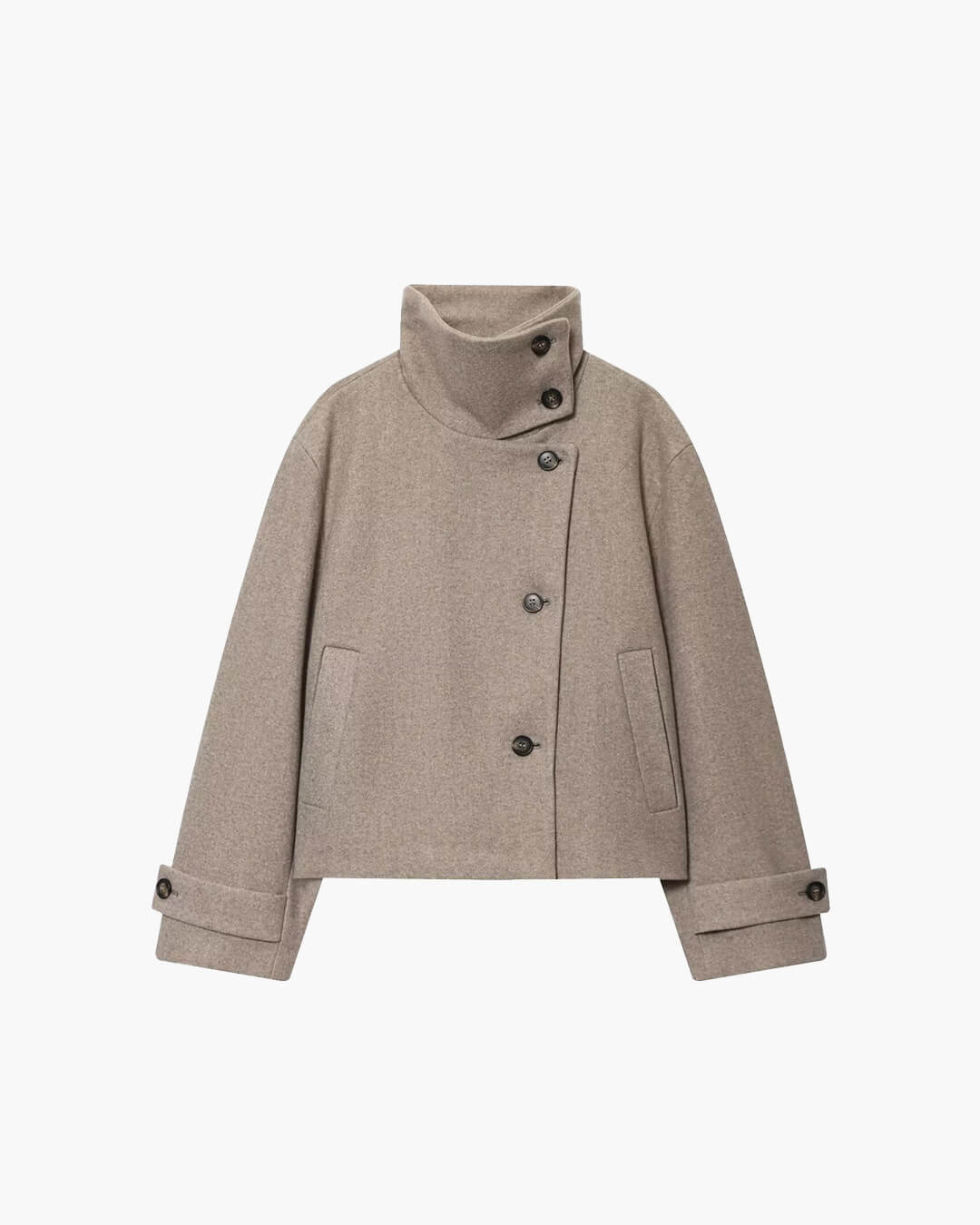 OLANE Rose Buckle Stand Collar Coat BeigeXSCoat