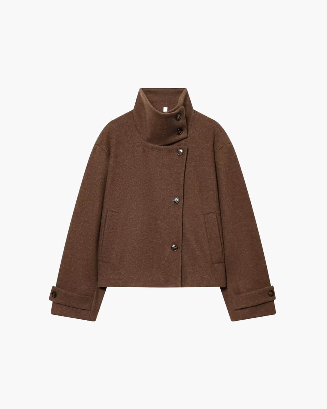OLANE Rose Buckle Stand Collar Coat BrownXSCoat
