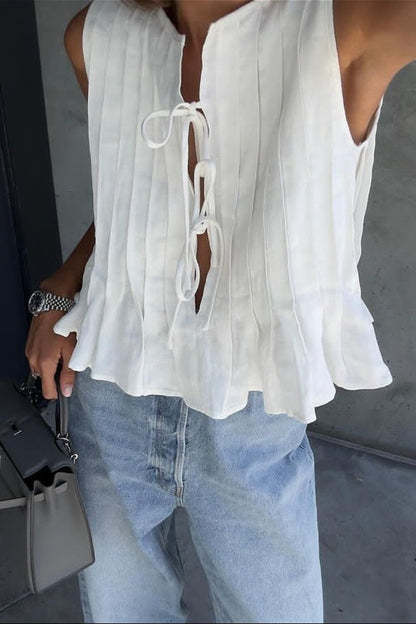 OLANE Ruffle Hem Tie - Front Blouse WhiteXSWomen’s Tops