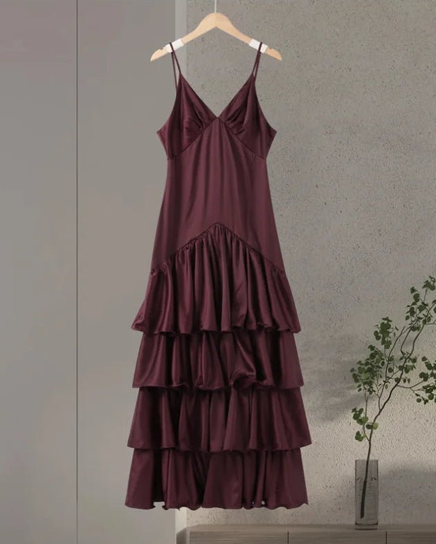 OLANE Ruffled Sling Evening Dress PurpleMWomen's Dresses