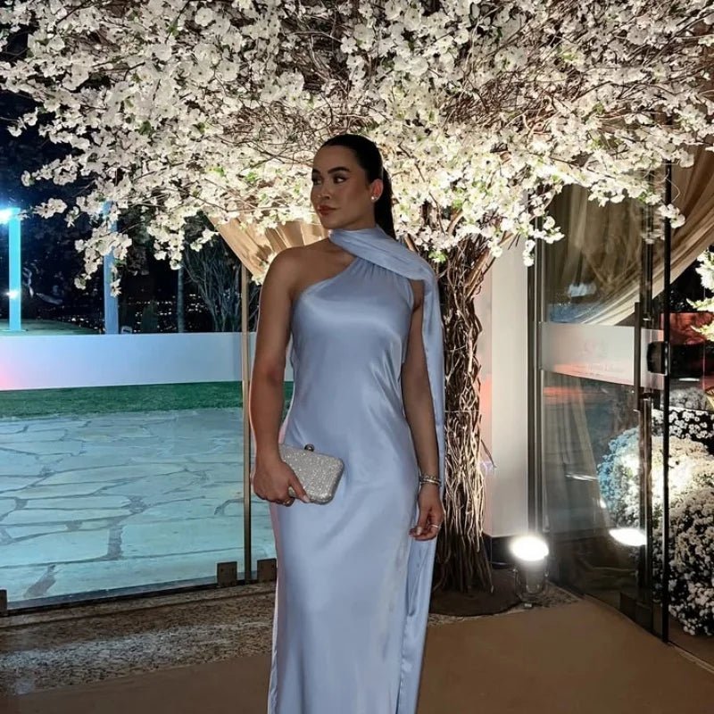 OLANE Satin Ribbon Backless Evening Gown BlueSWomen's Dresses