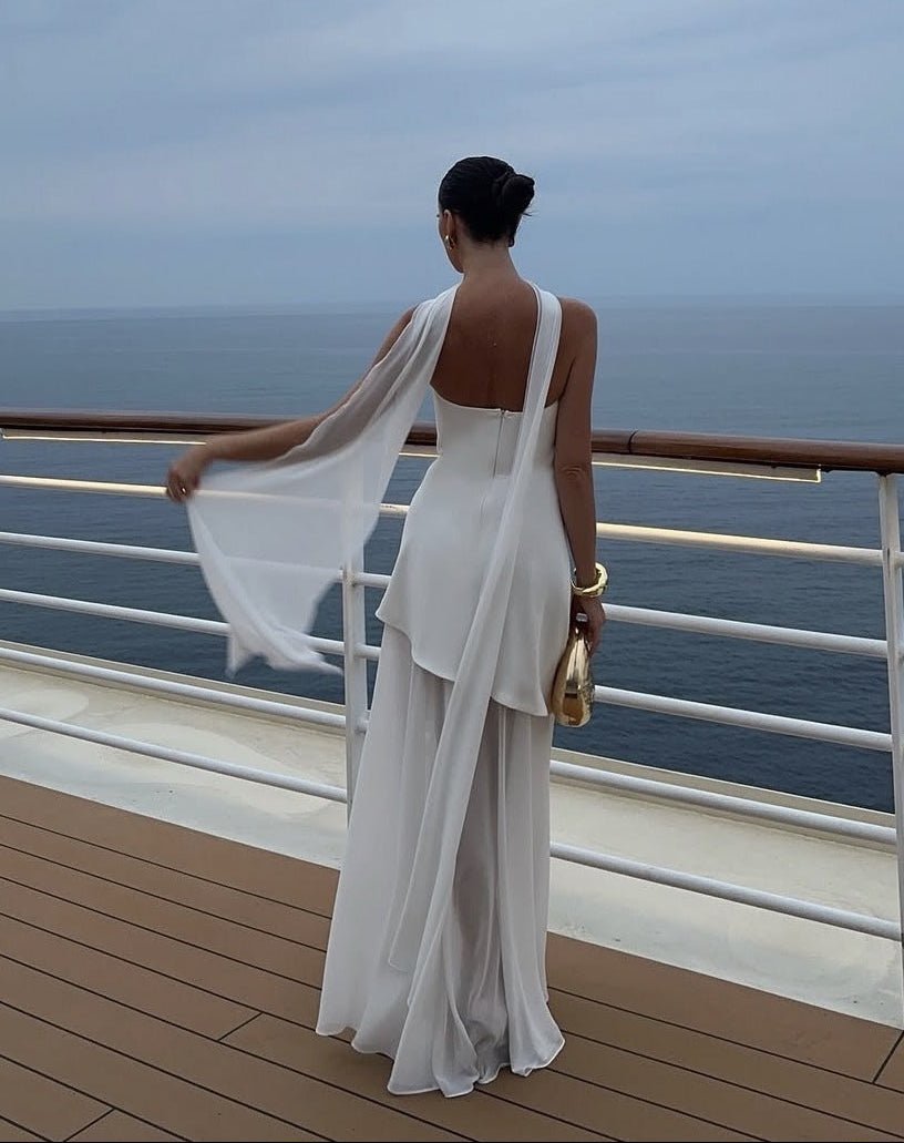OLANE Sheer Asymmetric Strapless Maxi Dress WhiteSWomen's Dresses