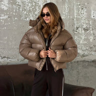 Short Glossy Hooded Puffer Jacket