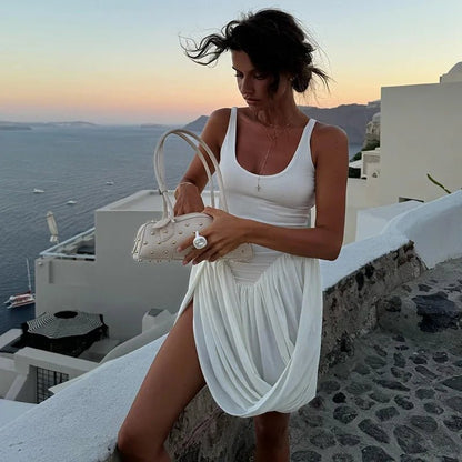 OLANE Sleeveless Draped Mini Dress WhiteSWomen’s Dresses
