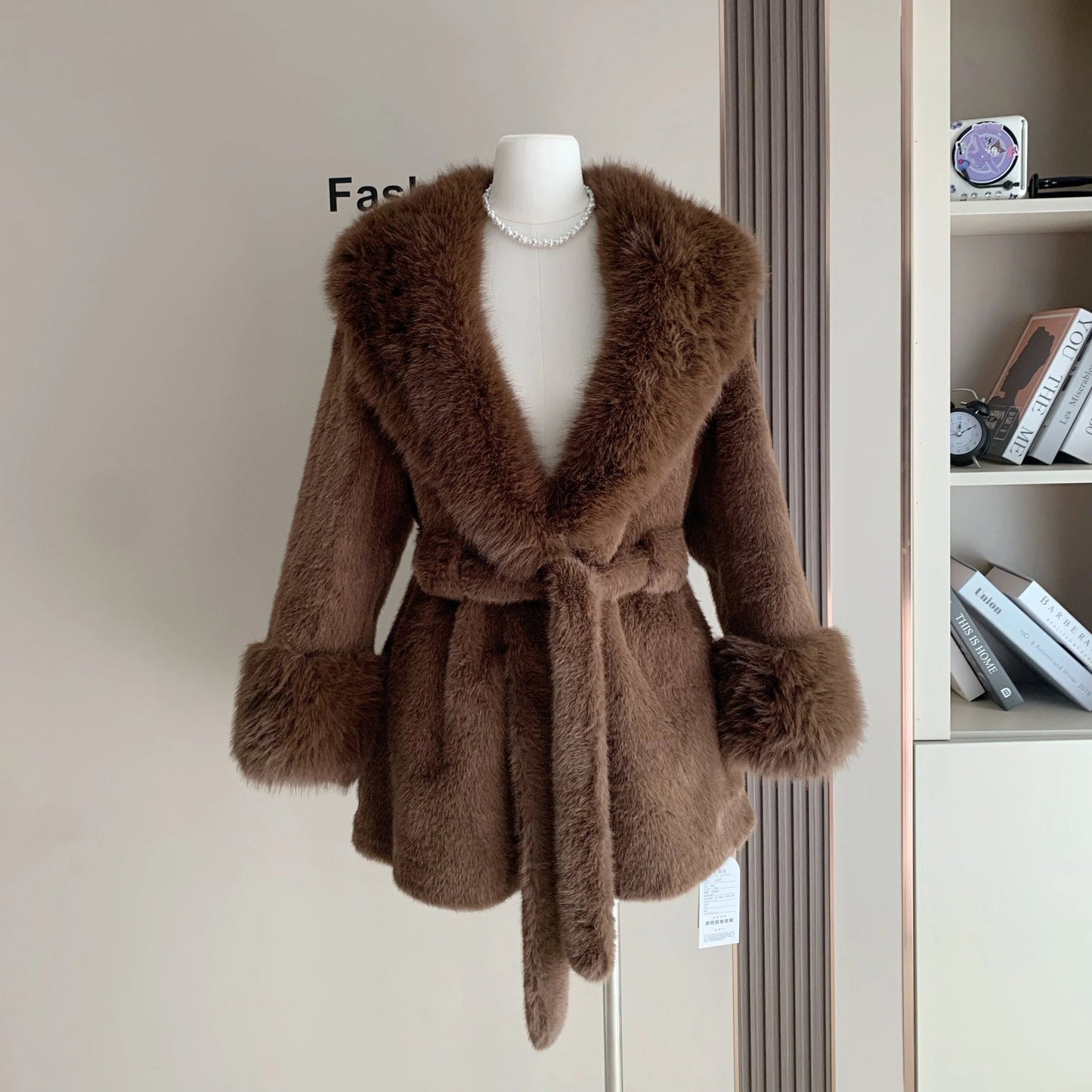 OLANE Soft Plush Faux Fur Trim Coat BlackSWomen's Coats & Jackets