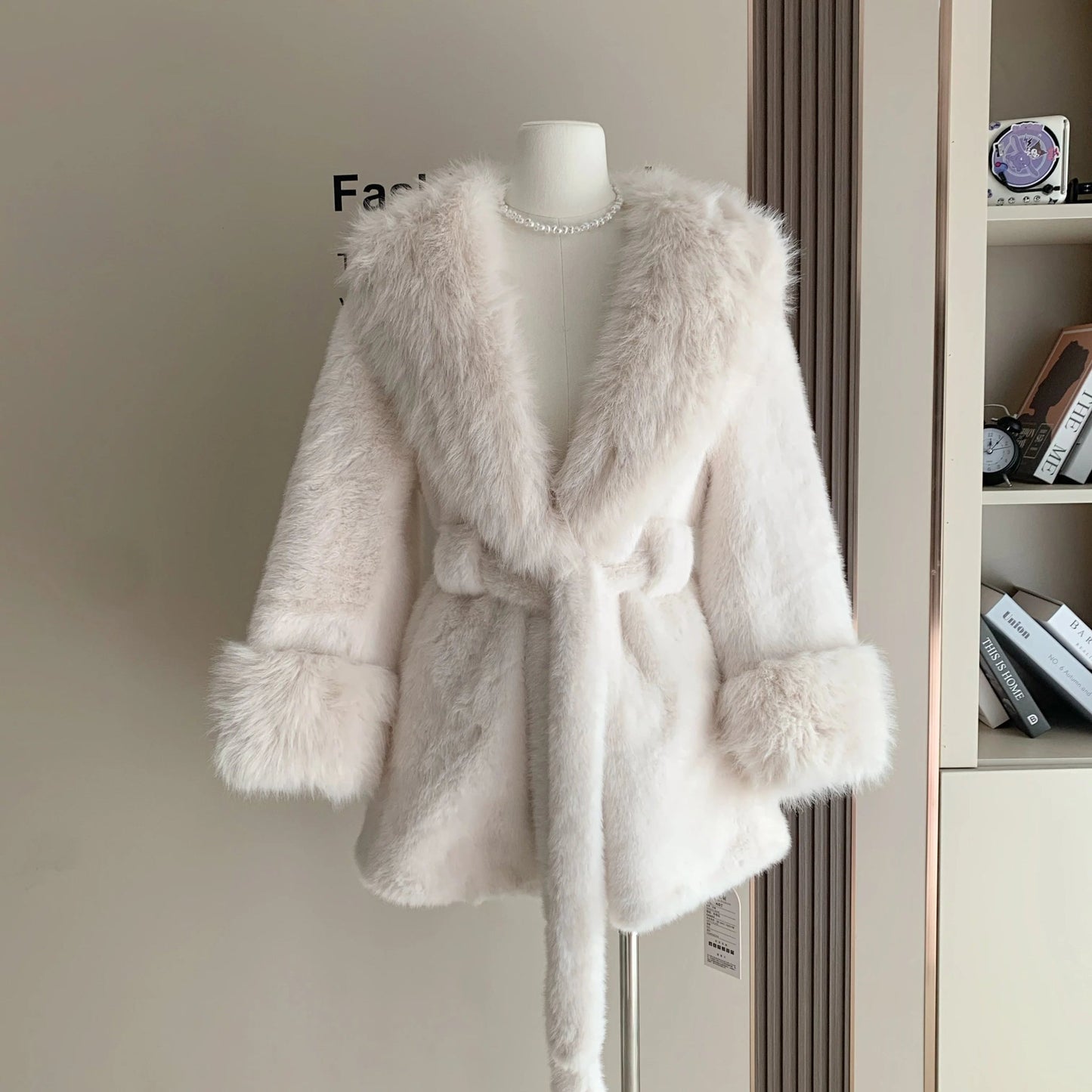 OLANE Soft Plush Faux Fur Trim Coat BlackSWomen's Coats & Jackets
