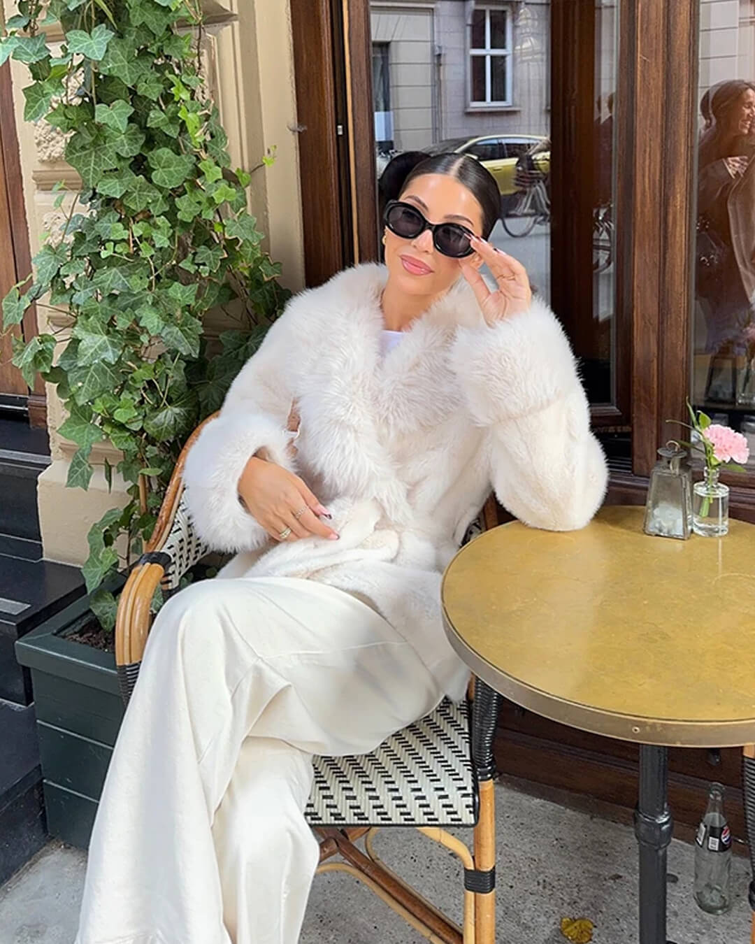 OLANE Soft Plush Faux Fur Trim Coat WhiteSWomen's Coats & Jackets