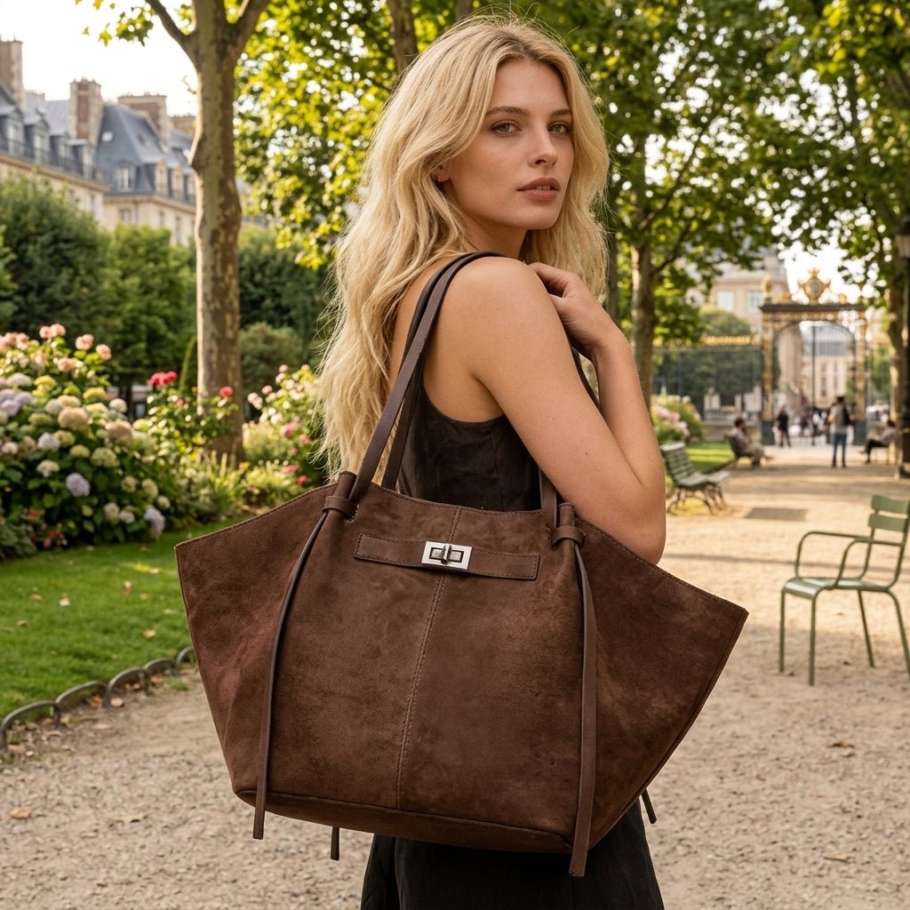 OLANE Spacious Bat-Wing Suede Tote Bag BrownWomen's Handbags