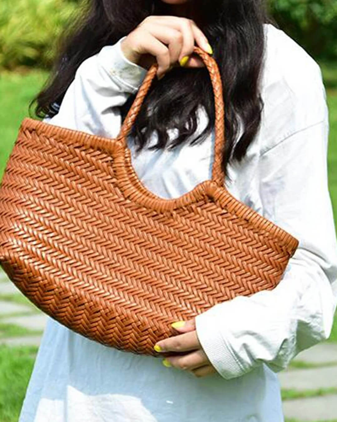 OLANE Spacious Woven Leather Tote Bag AuburnSWomen's Bags