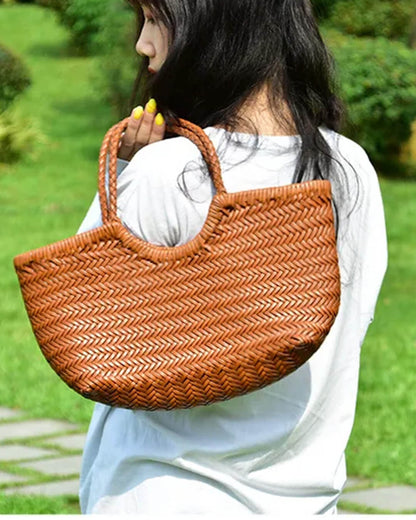 OLANE Spacious Woven Leather Tote Bag AuburnSWomen's Bags