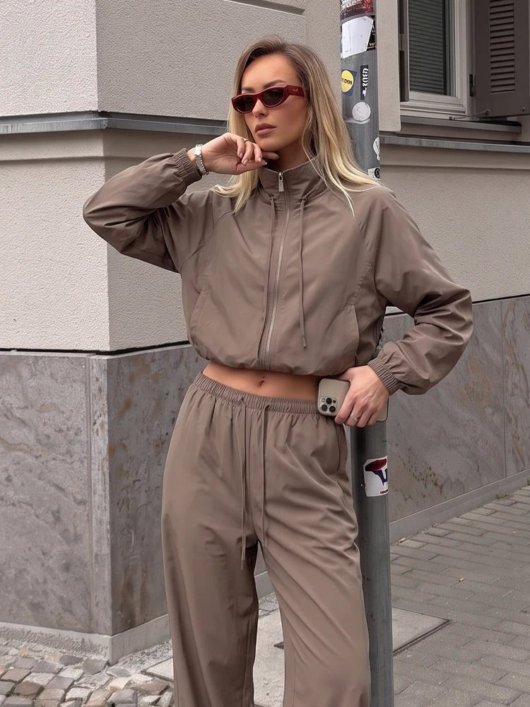 OLANE Sport Suit Jacket Wide Leg Pants Set JacketMJacket