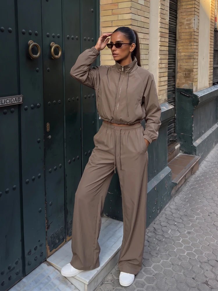 OLANE Sport Suit Jacket Wide Leg Pants Set JacketSJacket