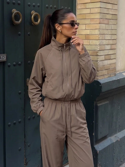 OLANE Sport Suit Jacket Wide Leg Pants Set JacketSJacket