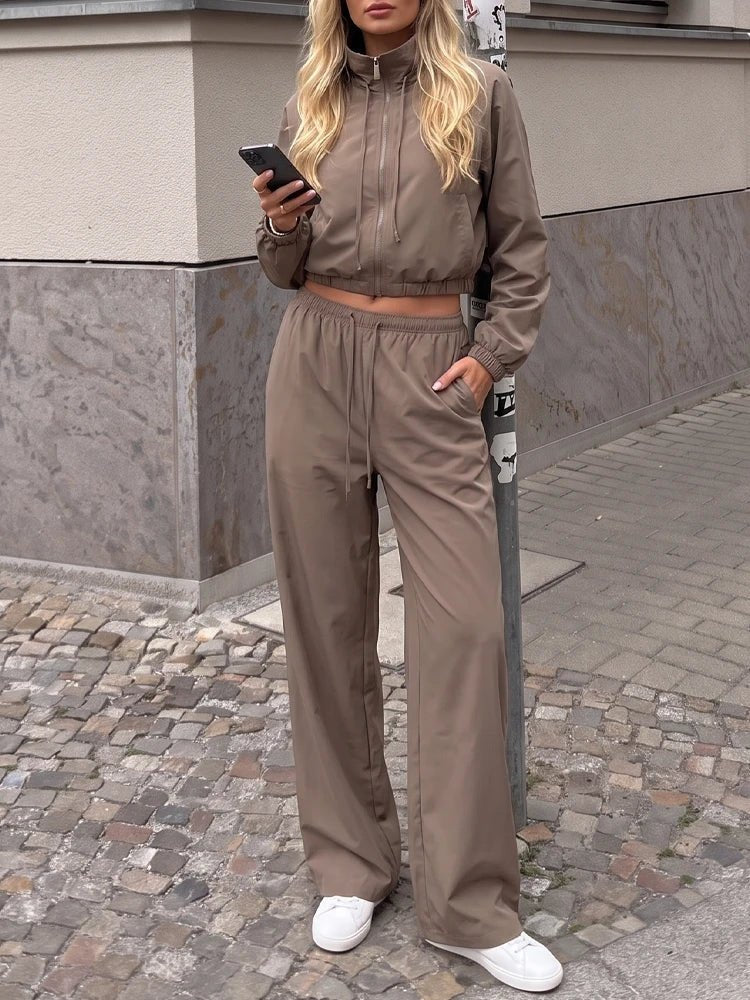 OLANE Sport Suit Jacket Wide Leg Pants Set TrousersSJacket