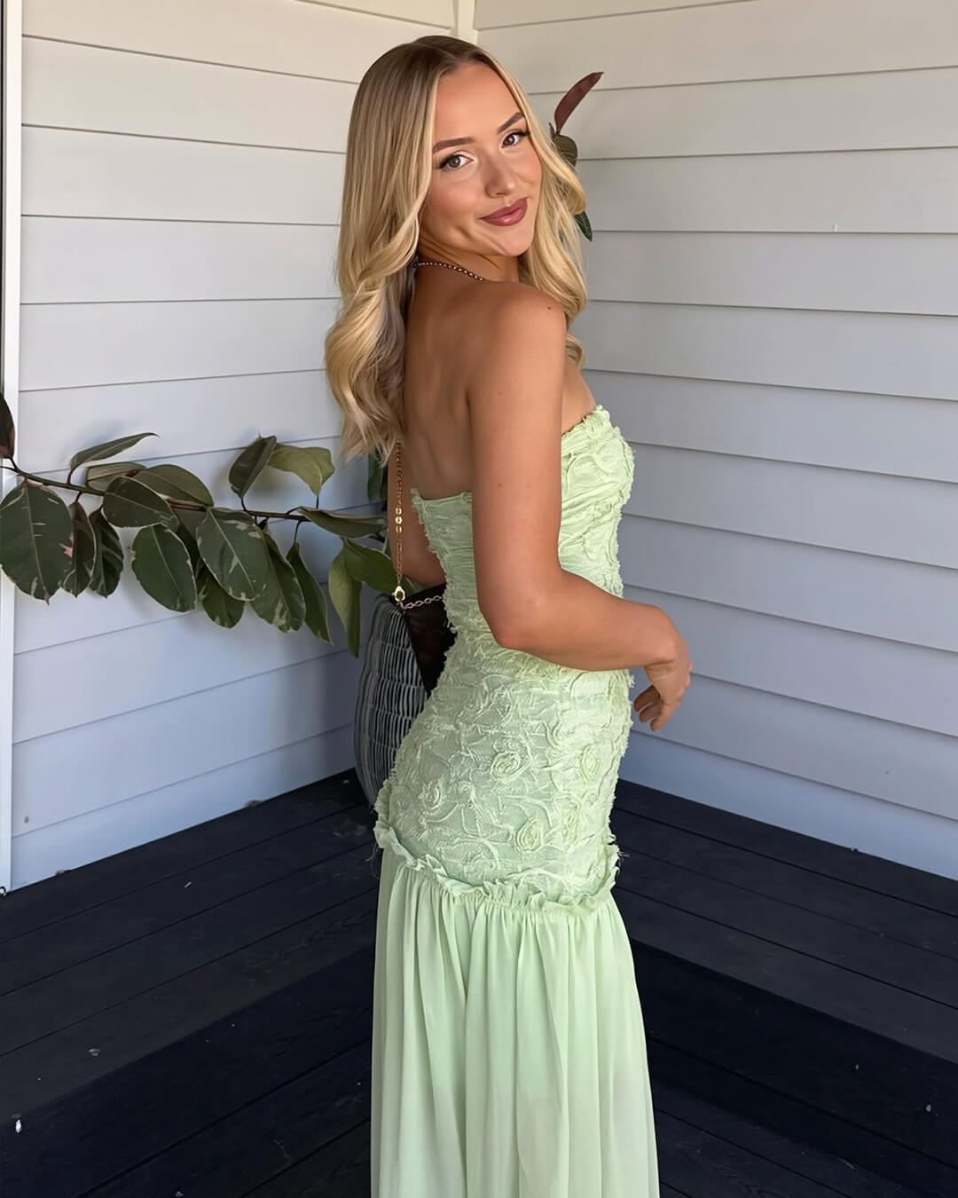 OLANE Strapless Floral Lace Maxi Dress Light GreenLWomen's Dresses