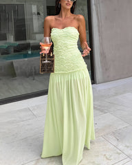 Strapless Floral Lace Maxi Dress