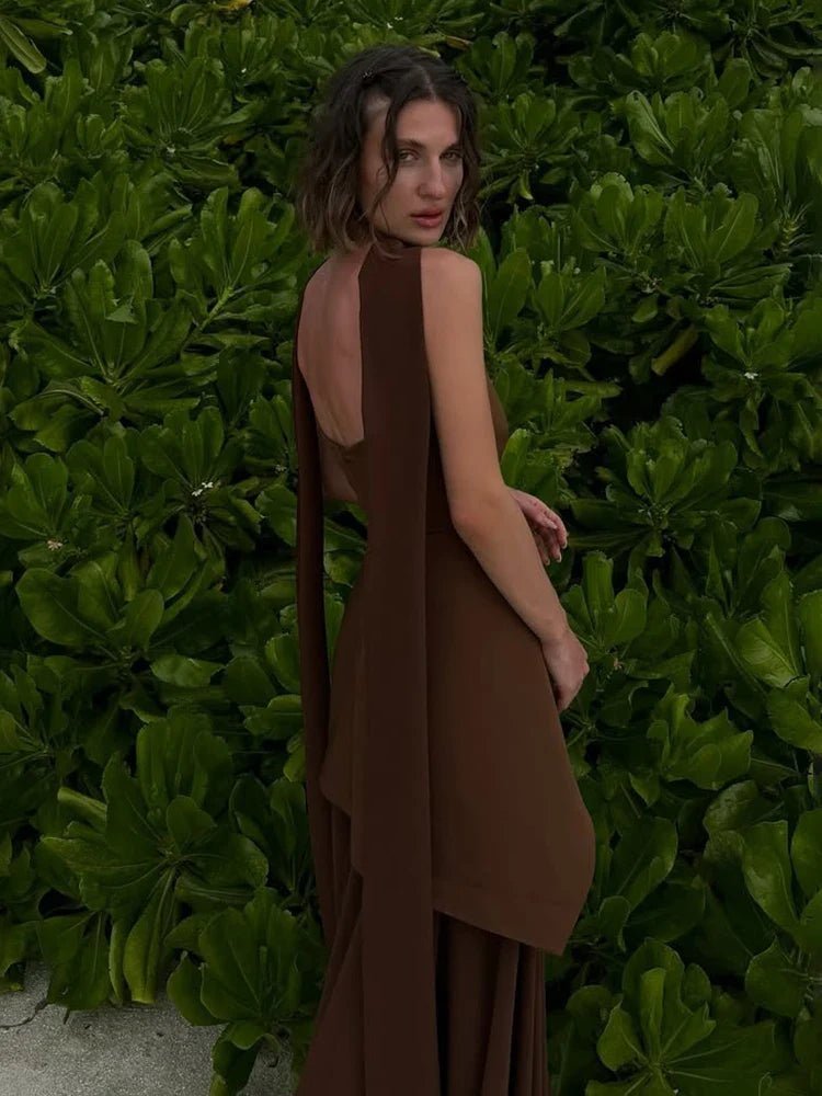 OLANE Strapless High Slit Maxi Dress with Scarf MWomen's Dresses