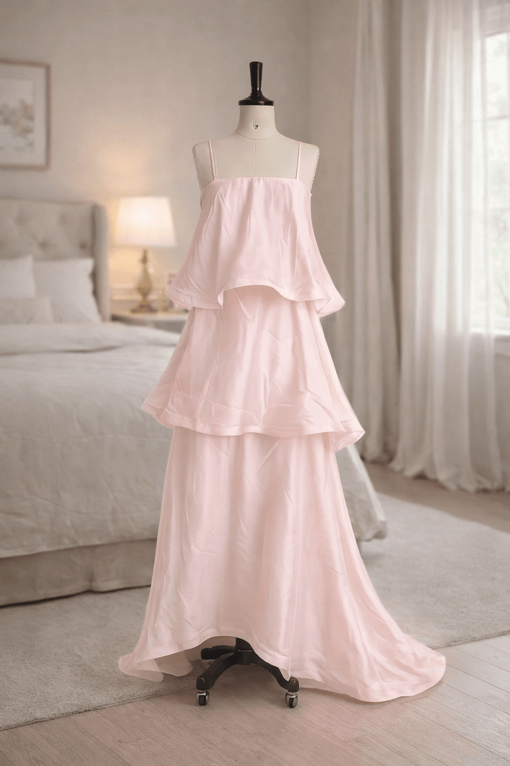 OLANE Strapless Layered Ruffle Maxi Dress PinkMWomen's Dresses