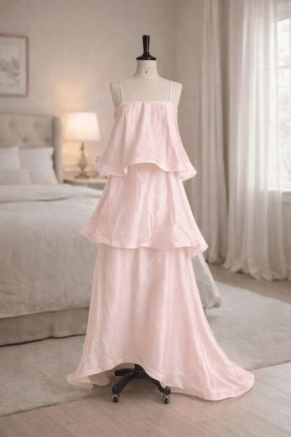OLANE Strapless Layered Ruffle Maxi Dress PinkMWomen's Dresses
